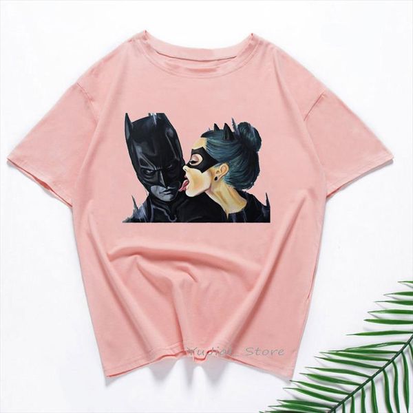 

summer women t shirt batman and catwoman kiss t shirt cool tshirt female harajuku thin section cute pink tees clothing, White