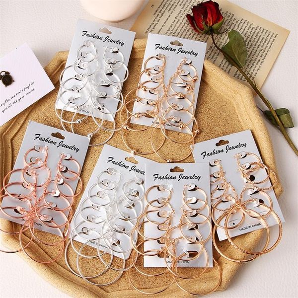 

hoop & huggie vienkim oversize big circle earring set for women simple punk style brincos round earrings party jewelry gift 6 pair /lot, Golden;silver