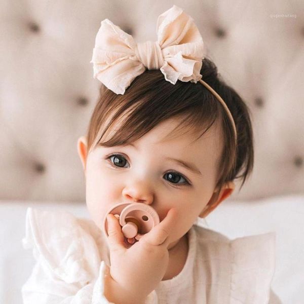 

2020 fashion cute 5" tied lotus lace hair bow baby nylon headband handmade diy hair accessories bands for girl headwear1, Slivery;white