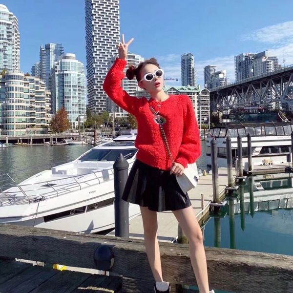 

women's sweaters round neck lamb sweater spring and autumn lined monogrammed woolen knit, White;black