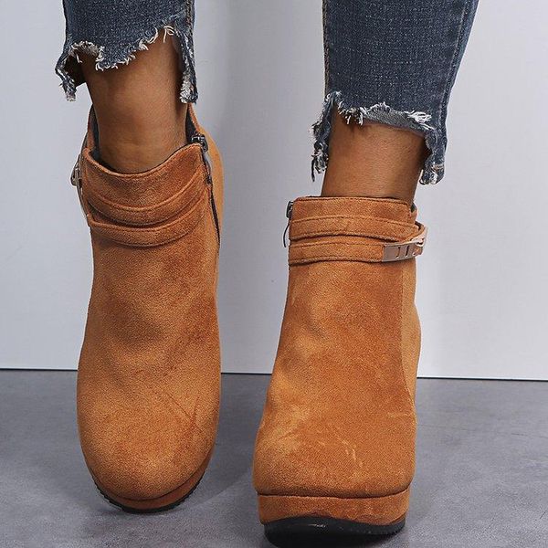 

boots feminina antiskid booties winter women ankle side zipper footwear platform high heels wedges shoes woman botas 43, Black