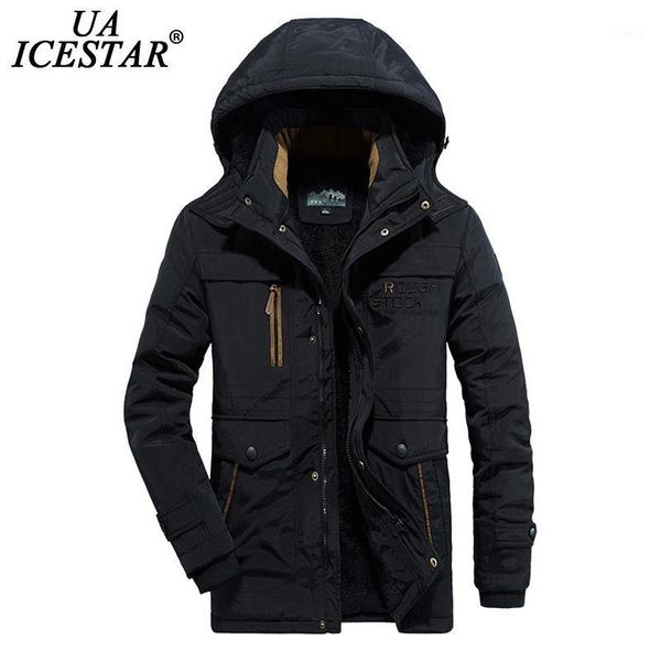 

uaicestar winter jacket men fleece hooded thicken warm parkas fashion casual coat large size l-6xl windbreaker men's jackets1, Black