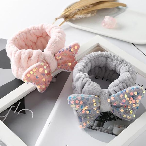 

korean version of the new plush hair band cute sequin bow makeup wash hair band embroidery accessories