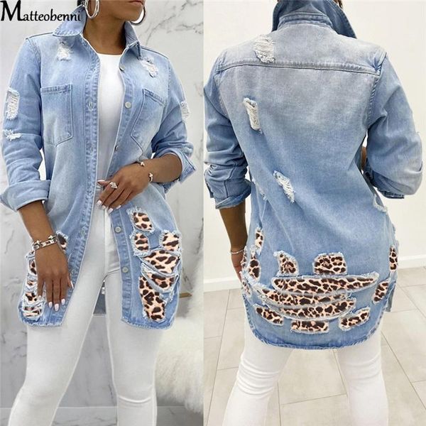 

autumn women ripped patchwork denim jackets vintage casual jean jacket long sleeve winter female coat streetwear plus size, Black;brown