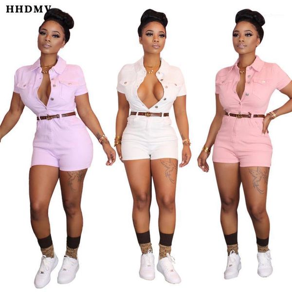 

women's jumpsuits & rompers hhdmv women 2021 fashion street casual style short sleeve lapel single-breasted pure color pants1, Black;white