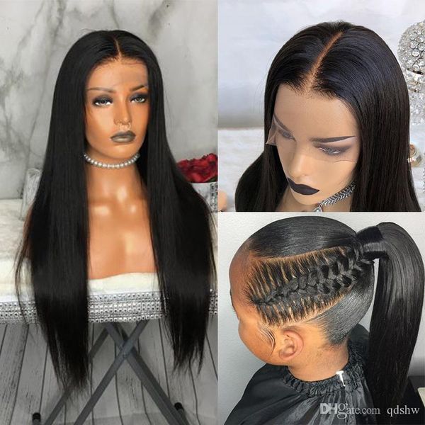 

13x4 lace wig glueless silky straight virgin peruvian pre plucked 13x4 frontal lace front human hair wigs for black women, Black;brown