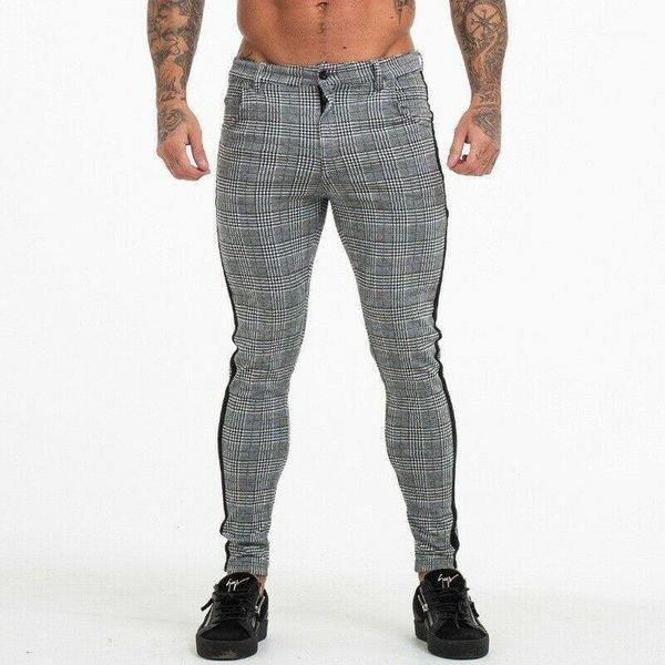 

new mens grid casual slim fit skinny stripe high waist pants jogging pants long trousers1, Black