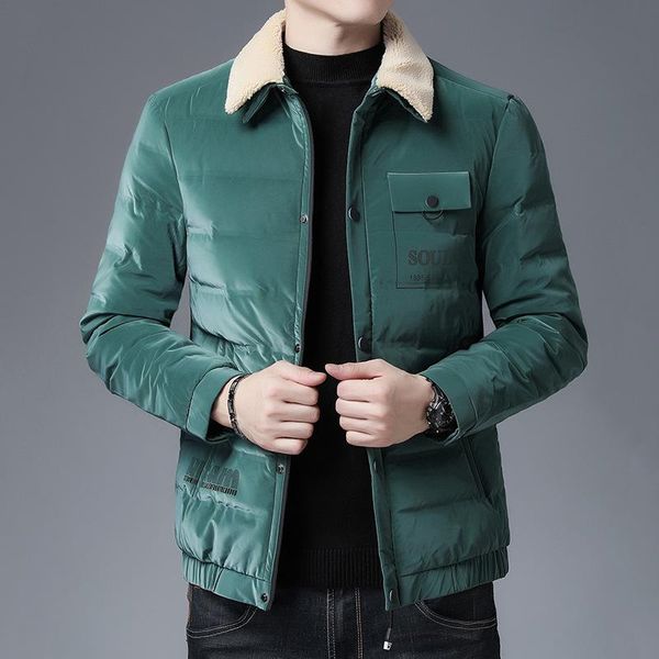 

men's down & parkas wear 2021 winter casual thin style solid color detachable lapel white duck jacket, Black
