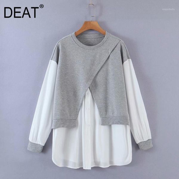 

deat] 2021 spring autumn new fashion tide round neck pullover splicing long sleeve casual loose women sweatshirt 13w1021, Black