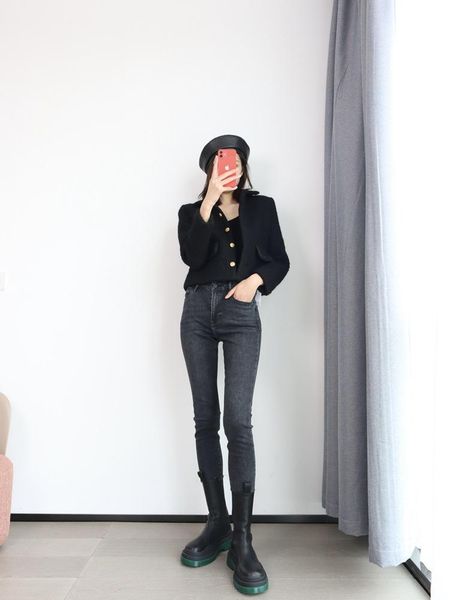 

women's jeans quality tall waist of fund 2021 autumn winters is cultivate morality show thin elastic fabrics ms feet pants,, Blue