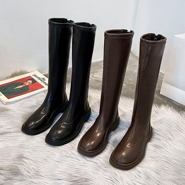 

boots booties woman 2020 low heel women shoes autumn boots-women thigh high heels high round toe winter, Black