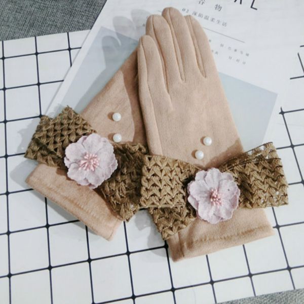 

wholesale-women winter fashion flower gloves mittens, Blue;gray