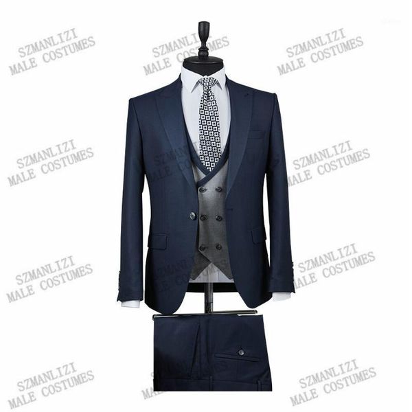 

men's suits & blazers 2021 costume homme navy blue wedding for men groom tuxedo peaked lapel trajes de hombre blazer terno masculino me, White;black