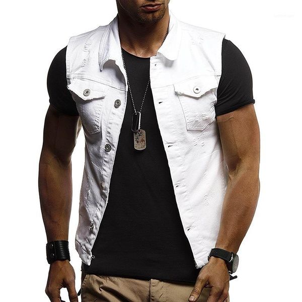 

men's vests mens fashion slim fit vintage denim vest cowboy ripped jacket men hooded sleeveless male waistcoat plus size1, Black;white