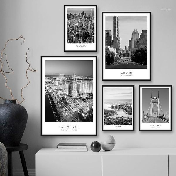 

paintings america city building landscape vintage poster canvas print black and white wall art painting picture for living room decor1