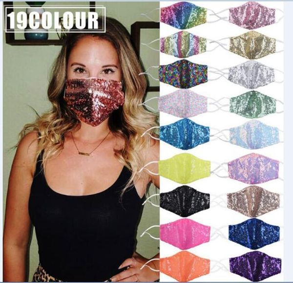 

factoryx9xgbling 3d washable reusable mask care fashion shield sun gold elbow sequins shiny face mount masks for pm2.5 filter