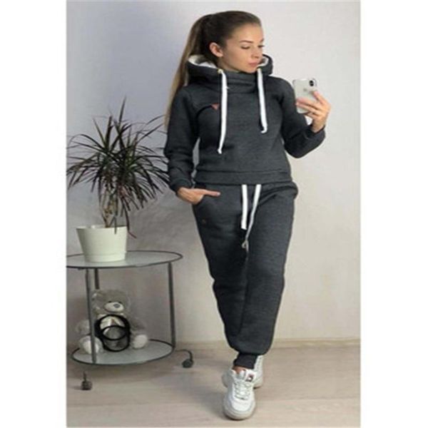 

women's tracksuits winter 2 piece set tracksuit fleece fashion women 2021 workout gym sportwear autumn hooded sets sport hoodies casual, Gray