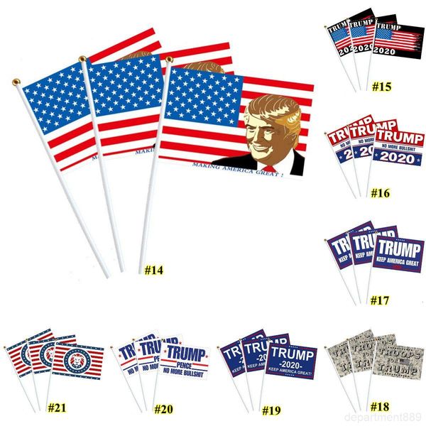 

21 styles 10pcs/set 14*21cm donald flying usa hand flag trump 2020 election banner flags dhd333