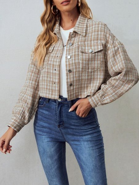 

flap pocket single breasted crop tweed jacket 36nj#, Black;brown
