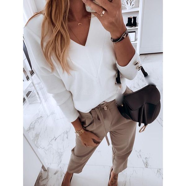 

women solid t-shirt long sleeve v neck white tee shirt femme harajuku ladies autumn korean clothes 2019 sj4781v
