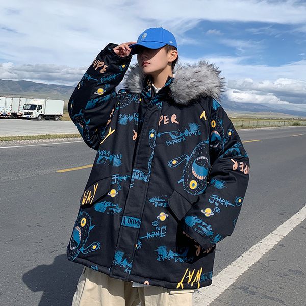 

2021 new parkas windbreaker fleece thick warm fur coats hooded overcoats men's winter clothing c2aa, Black