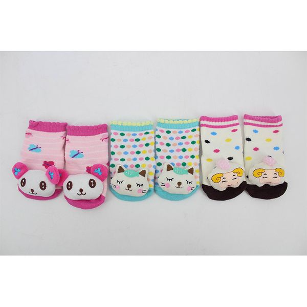 

women's baby socks 100% cotton wool ring animal head bell tip rubber socks in autumn and winter non-slip comfortable thickening, Black;white