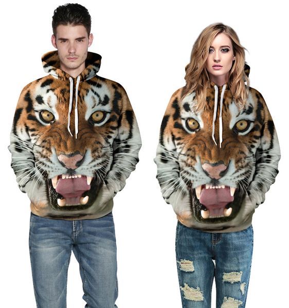 

fashion men 3d digital printing hoodies sweatshirts will women ferocious tiger plus size round neck hedging hooded couple set clothes, Black