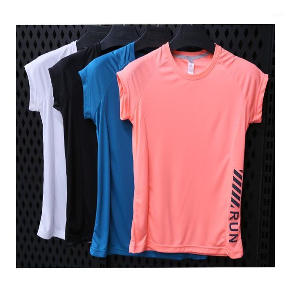 

yoga outfits women quick dry sports running t-shirt high strech short sleeve gym fitness jogging exercise 1, White;red