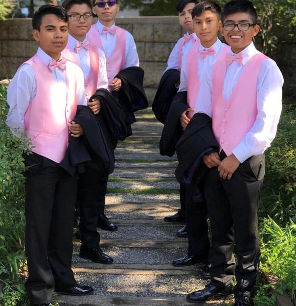 

2021 modest pink boy' formal wear little boys slim fit men' suit vest (vest +bow ) prom party wedding waistcoat dress tailor mad, Black