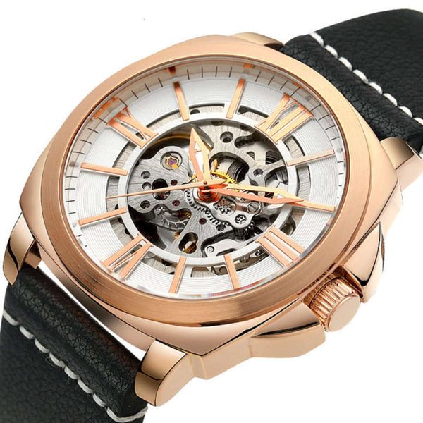 

men's out hollow straight movement waterproof automatic mechanical watch 2021m1v6, Slivery;brown