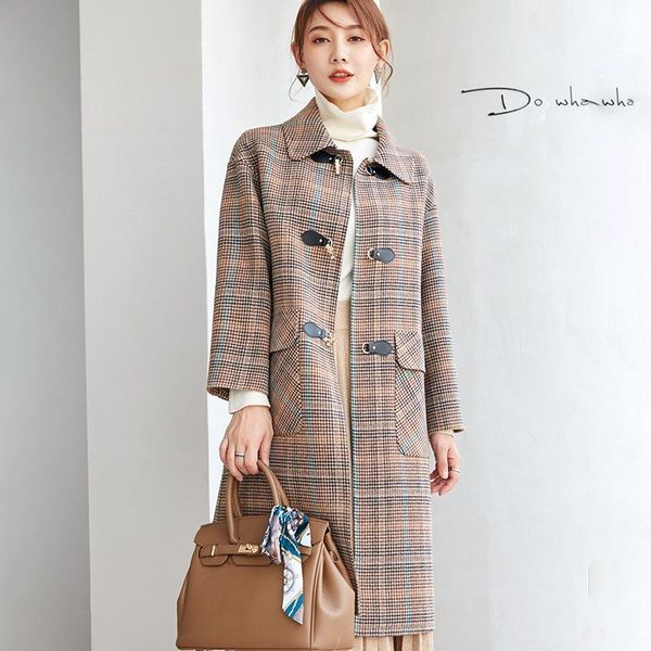

women's wool & blends double-sided cashmere coat 2021 female outside han edition of qiu dong outfit long plaid, Black