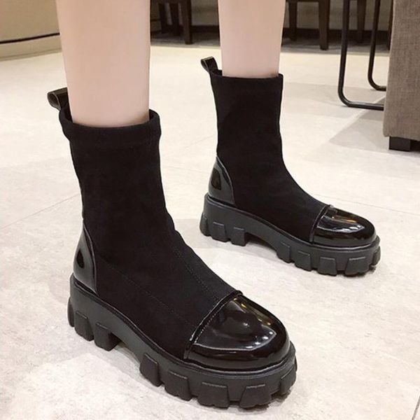 

for autumn and winter british style sponge cake thick-soled boots in the tube heightened thin, Black