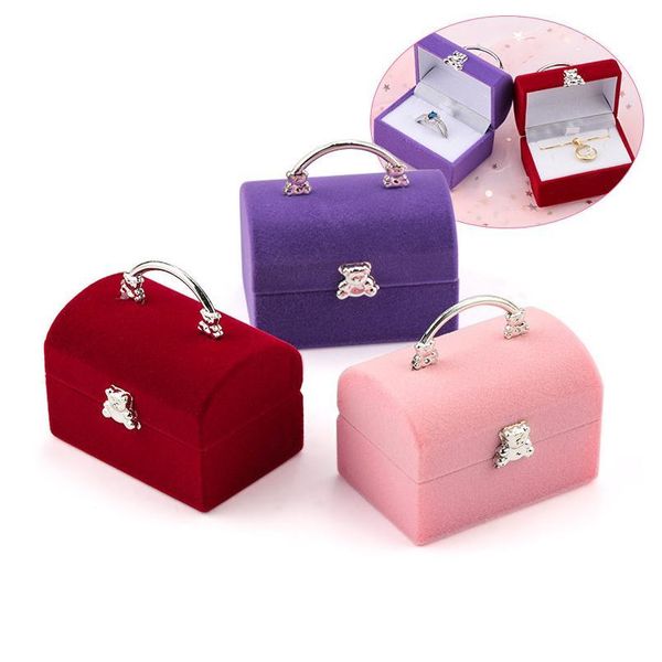 

1 piece small jewelry box velvet wedding ring box necklace display box cute bear gift container case for jewelry p jllpgl, Black;white