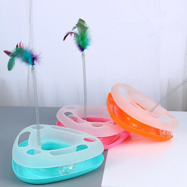 

cat toys funny pet interactive toy kitten feather disk rolling ball supplies