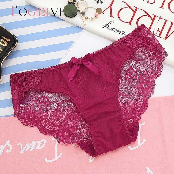 

logirlve breathable 6 colors underwear temptation lace mid-to-low-waist ladies bow-dot hollow out briefs wholesale from 1pc1, Black;pink