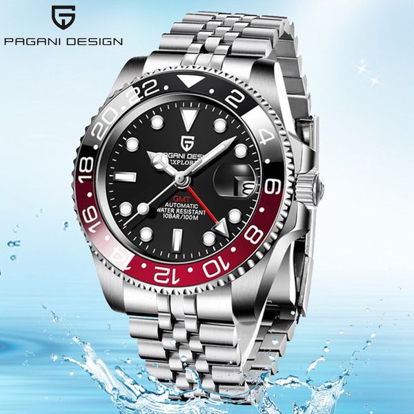 

pagani design gmt автоматические механические мужские часы 40 мм керамический безель сапфир 100 м водонепроницаемый спортивный бизнес-часы 2, Slivery;brown