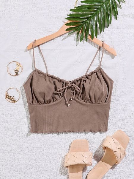 

tie front ruched bust cami g89d#, White