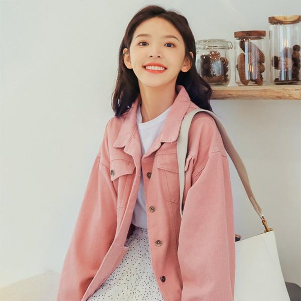 

solid outwear women coat ladies daily button denim jacket spring autumn loose long sleeve casual turn-down collar fashion1, Black;brown