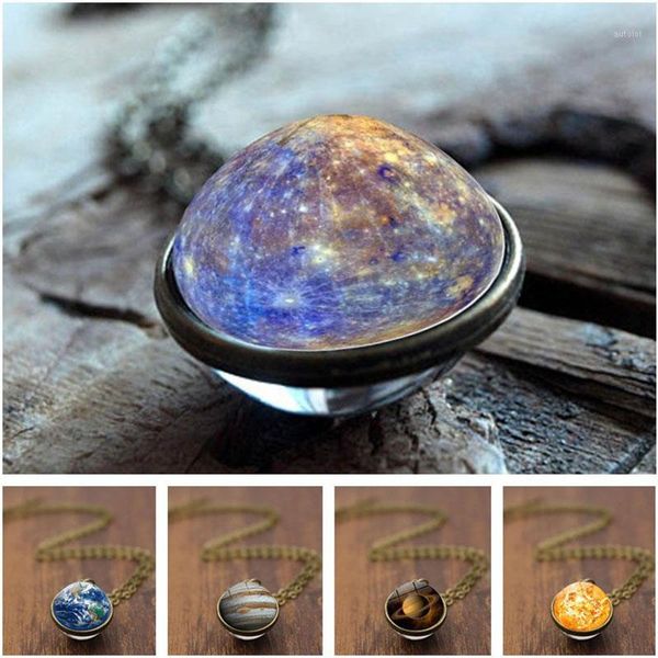 

2020 nebula galaxy double-sided glass ball pendant necklace handmade diy jewelry universe glass art picture statement necklace1, Silver