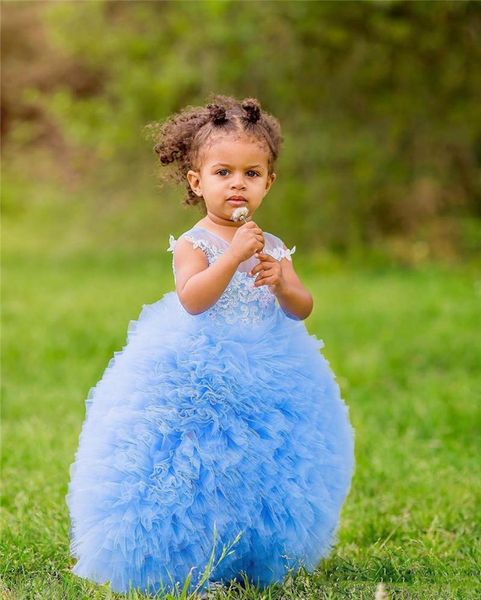 

cute blue lace appliqued ball gown flower girl dresses ruched girl princess pageant gown long formal party wedding dresses, White;blue