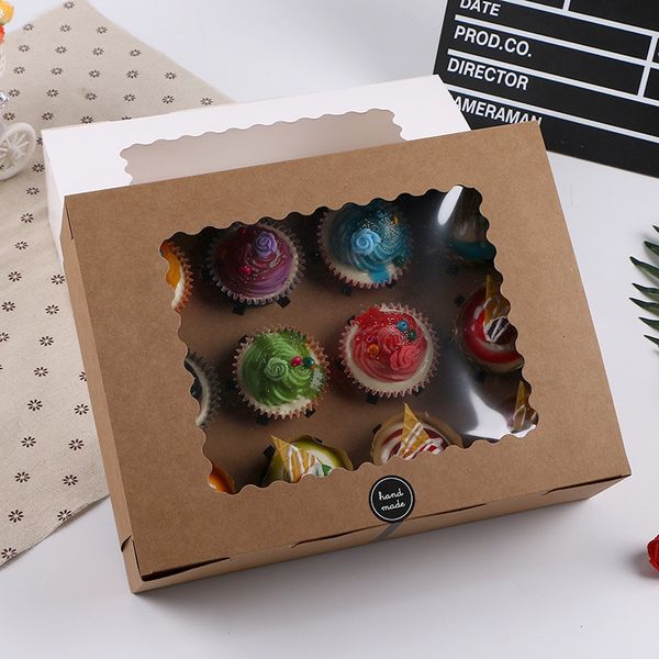 

cake case birthday wedding 10pcs/set package candy festival white/kraft muffin packaging box with window