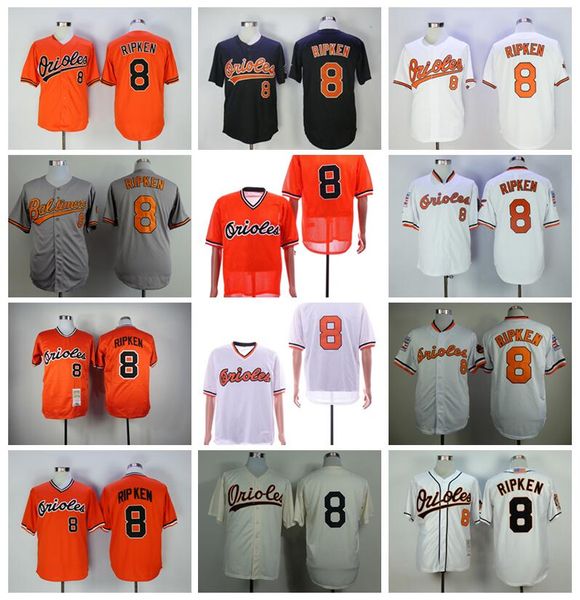 

retro men 1954 1970 1982 1989 2001 vintage 8 cal ripken jr baseball jersey flexbase retire cool base team black orange white grey pullover, Blue;black