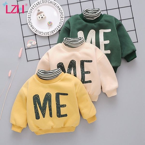 

lzh 2020 autumn winter new childrens plus velvet thick keep warm sweater for boys girls casual letter print turtleneck sweater y1217, Black