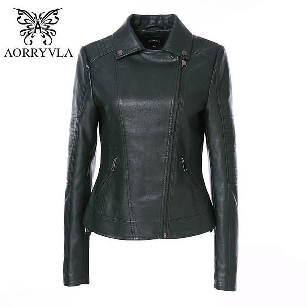 

aorryvla brand faux leather jacket for women autumn slim biker motorcycle full sleeve zipper short length women's clothing 201030, Black