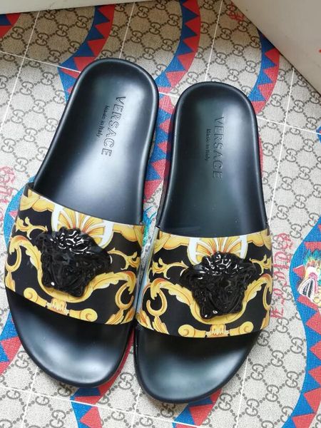 

men women slide sandals designer shoes luxury slide summer fashion wide flat slippery with thick sandals slipper flip flops real leather o2, Black