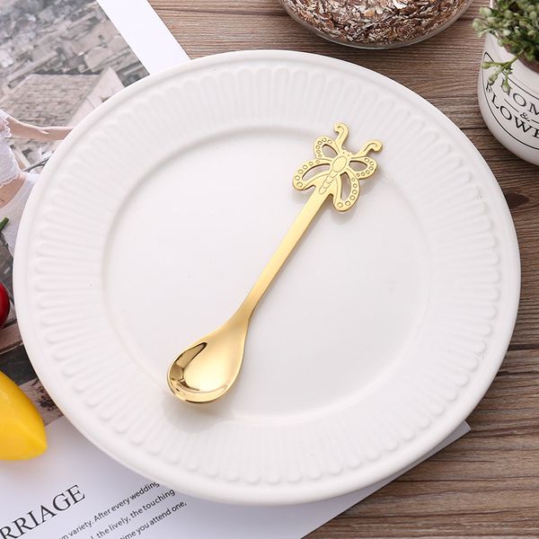 

stainless steel spoon fork butterfly creative fork dessert coffee stirring scoop multi color 3 8yj uu