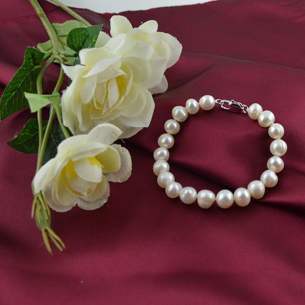 

women's round 9-10mm fresh water bracelet yize pearl, Silver