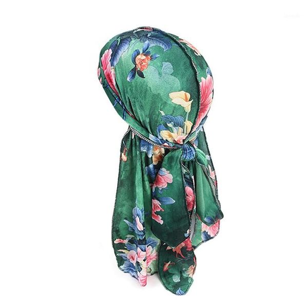 

mountaineering scarf floral long-tailed velvet turban cap head wrap bandana headwear apparel accessories dfr1, Black