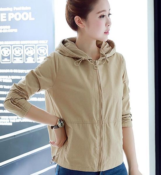 

2020 spring and autumn new style korean women's hooded jacket long sleeves and short coat longjifan, Black;brown