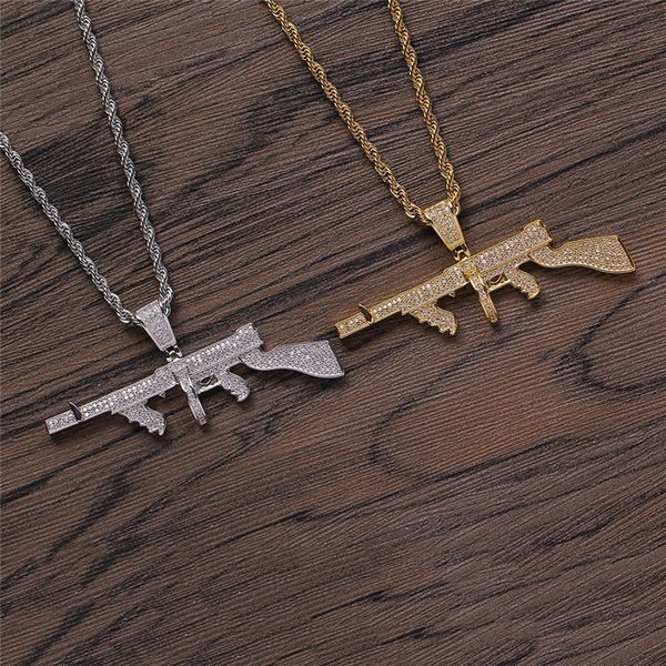 

hip hop iced out machine gun pendant couple men women inlaid zircon necklace diy personality necklace, Silver